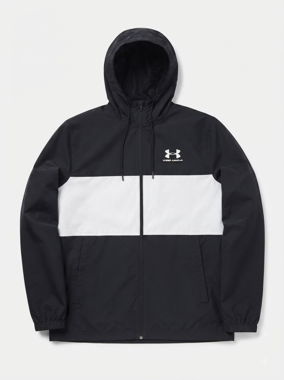 Under Armour Colorblock Windbreaker Full Zip Hoodie Black White Size S